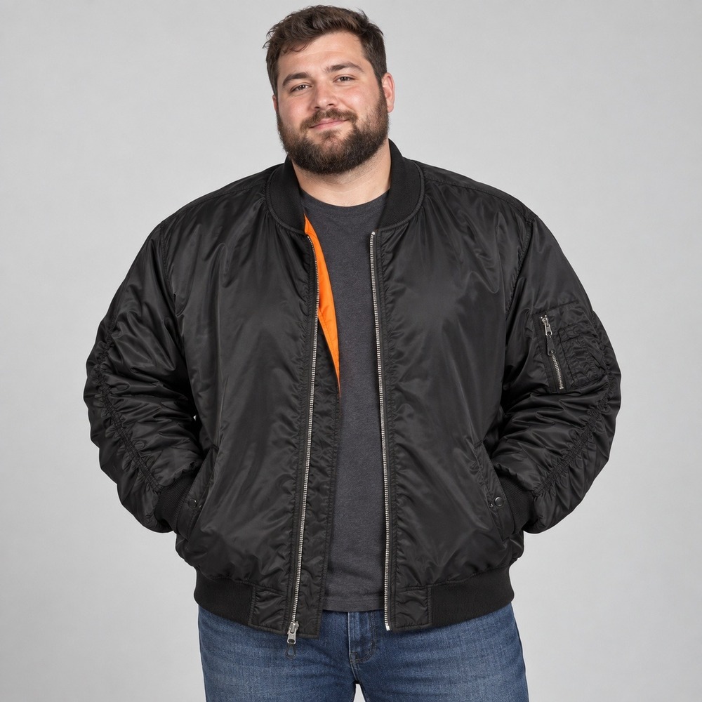 Military Industries by Unsocial Black Bomber Flight Jacket Orange Lining XL